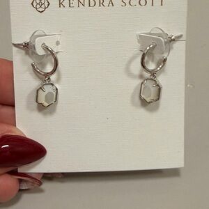 Kendra Scott Silver Hoop Drop Earrings with White Stone Charm BRAND NEW!